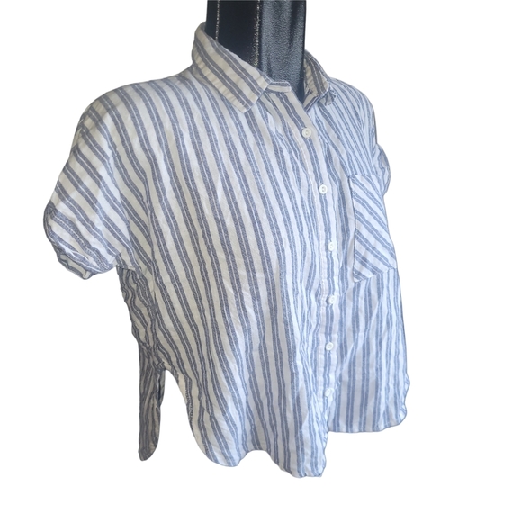 Favlux Blue And White Striped High Low Shirt M - Picture 2 of 6